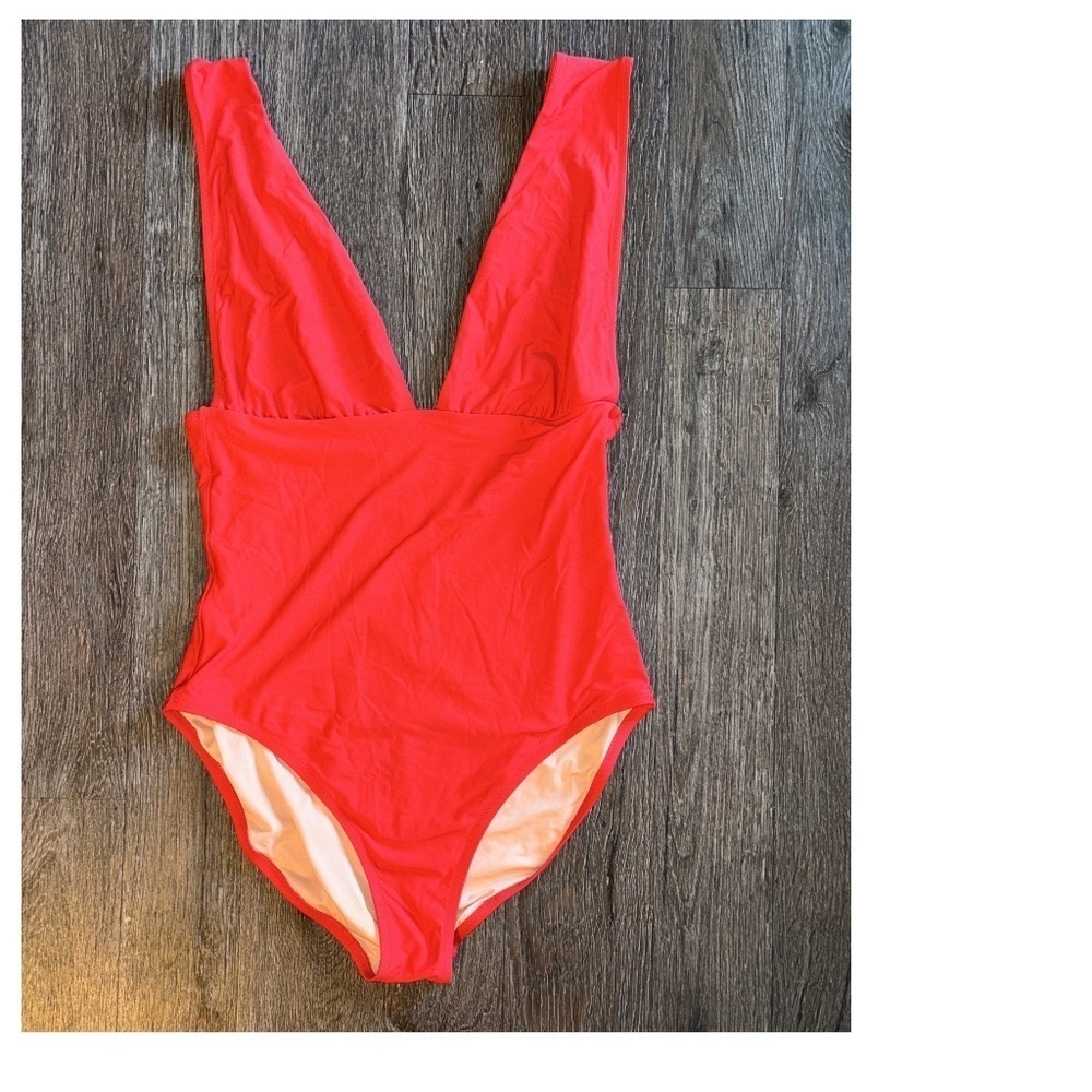 J Crew Sz  14 Plunge V Neck One Piece Red Swimsuit  excellent condition
